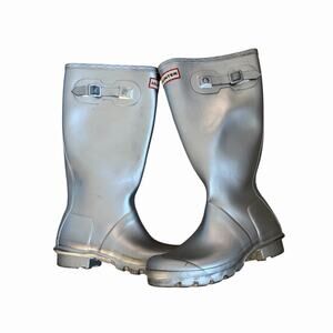 FLAW Hunter Kids Original Metal Silver Boots Rain Winter Girls US 5 Boys US 4